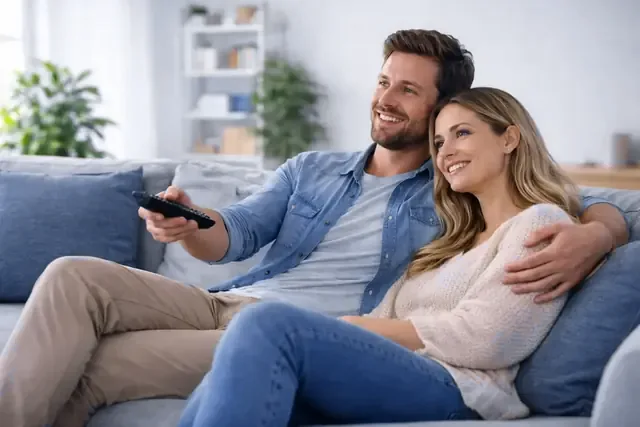 A household television showing a live channel guide rather than an app grid