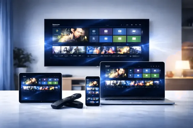 One set of credentials signed in across a television, tablet, laptop and phone